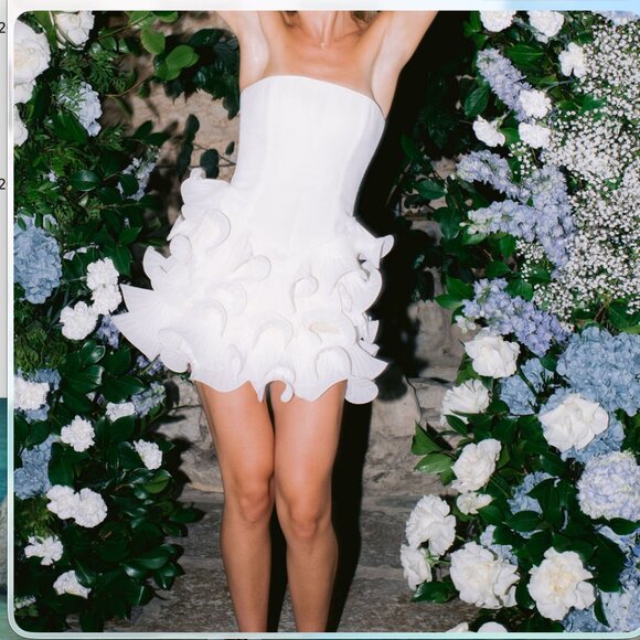 Bridal Mini Dress - Anthropologie Strapless Basque-Waist Ruffle-Hem Mini Dress - Picture 11 of 12